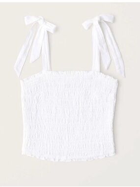 Abercrombie & Fitch White Smocked Tie-Shoulder Crop Cami